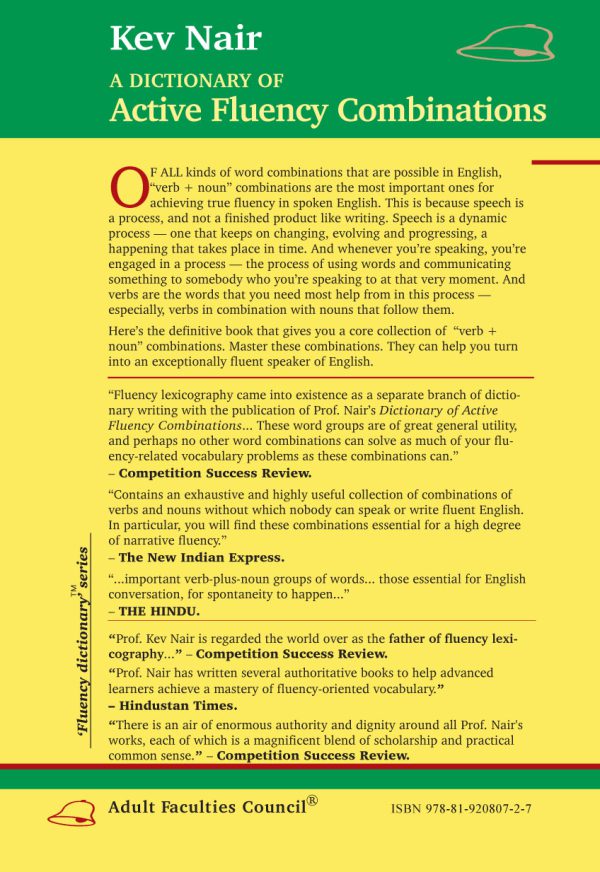 Back Cover - A Dictionary of Active Fluency Combinations by Prof. Kev Nair